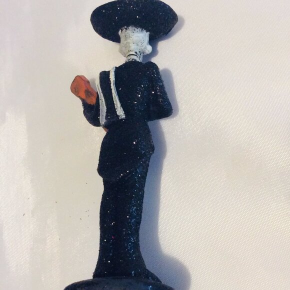 Halloween Skeleton Man Playing Guitar Black Glitter 5 in Tall Sambro Hat - Picture 8 of 9